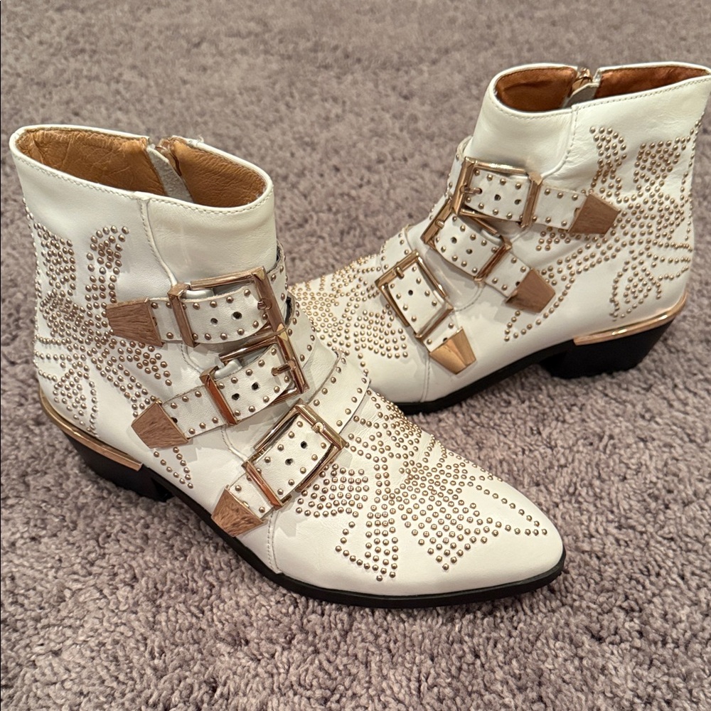Studded White Ankle Boots